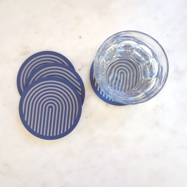 Graphic Arches Acrylic Coasters Set of 4 - Denim Blue