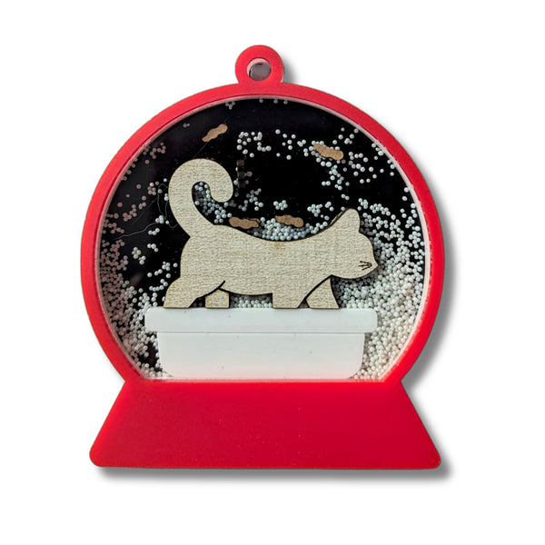 Christmas Cat in Litter Box Snow Globe Shaker Ornament