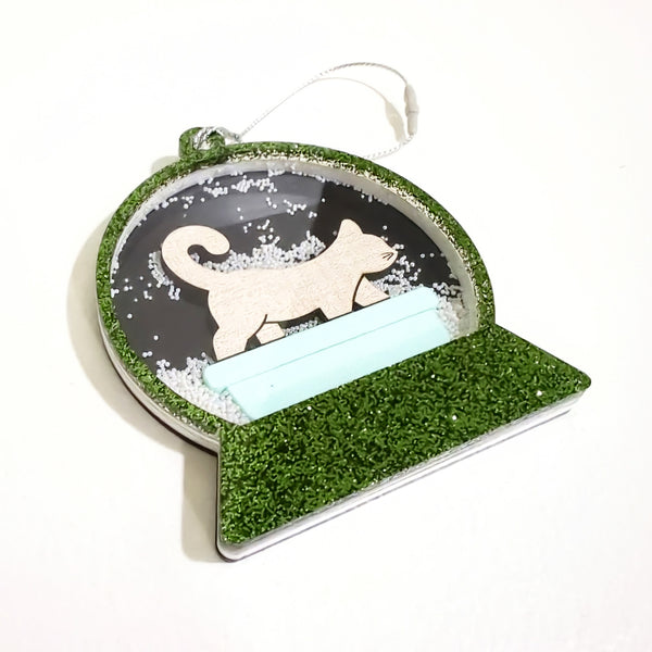 Christmas Cat in Litter Box Snow Globe Shaker Ornament