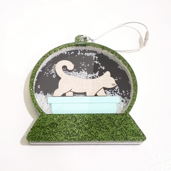 Christmas Cat in Litter Box Snow Globe Shaker Ornament