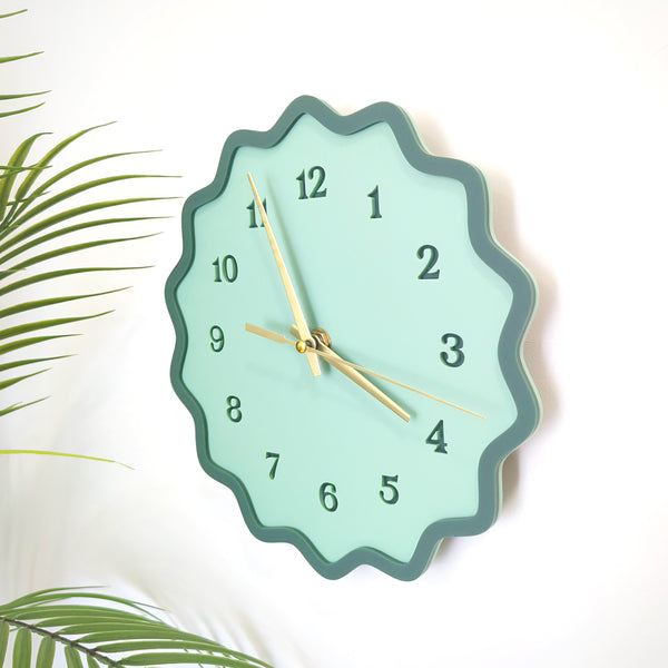 Fluted Geometric Acrylic Wall Clock with Numbers - Sage