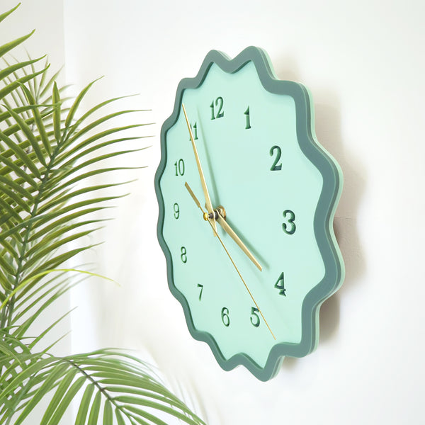 Fluted Geometric Acrylic Wall Clock with Numbers - Sage