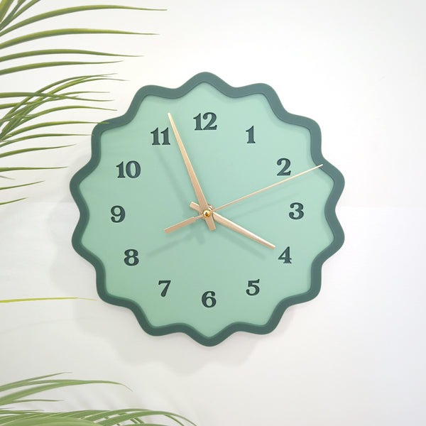 Fluted Geometric Acrylic Wall Clock with Numbers - Sage