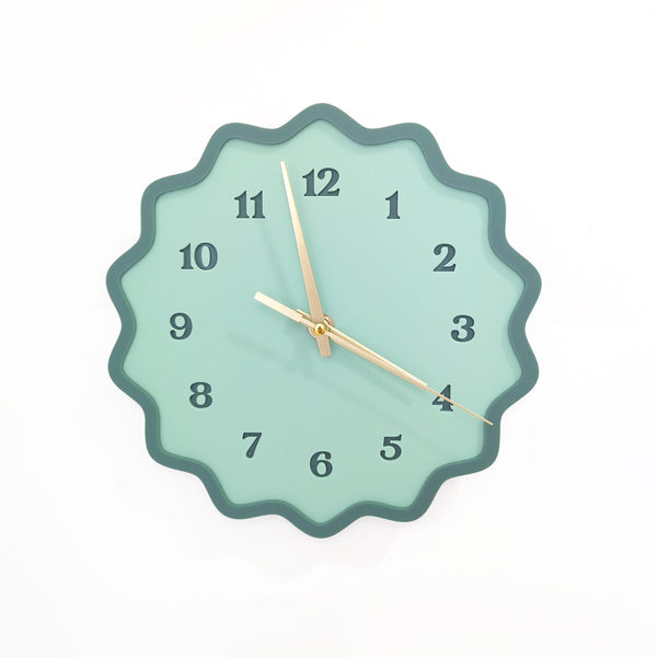 Fluted Geometric Acrylic Wall Clock with Numbers - Sage