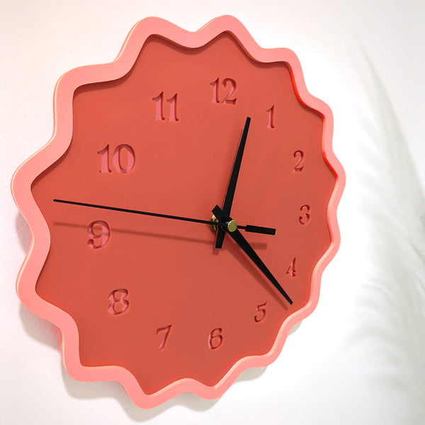 Fluted Geometric Acrylic Wall Clock with Numbers - Melon Tones
