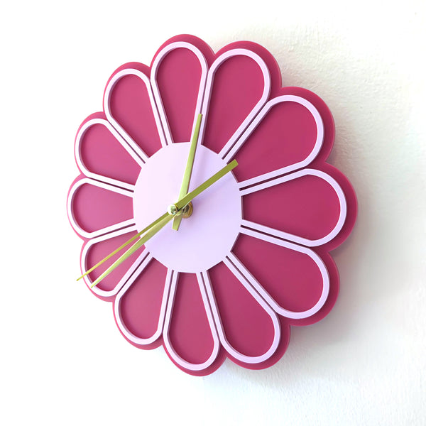Minimalist Flower Acrylic Wall Clock - Berry Tones