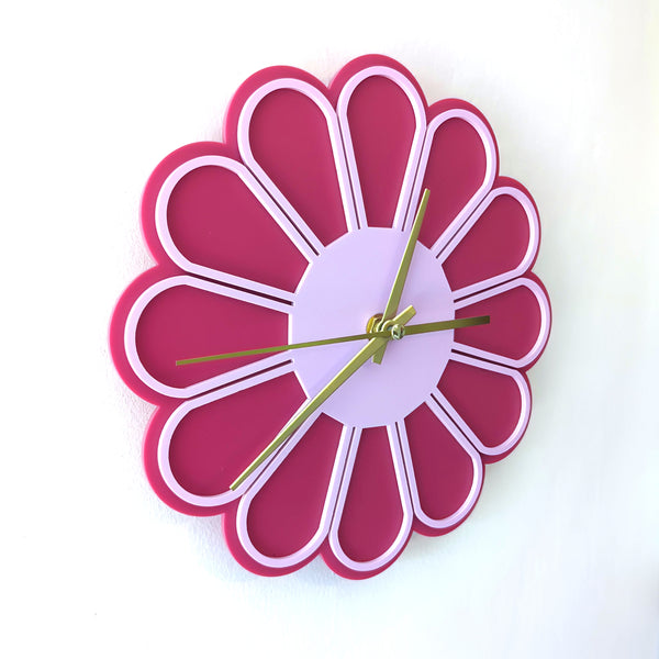 Minimalist Flower Acrylic Wall Clock - Berry Tones