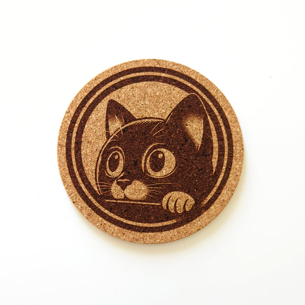 Peeking Cats Cork Coasters Set of 4