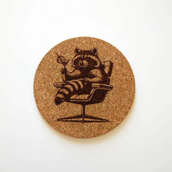 Raccoons with Cocktails Cork Coasters Set of 4