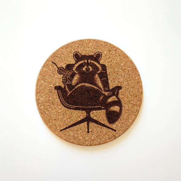 Raccoons with Cocktails Cork Coasters Set of 4