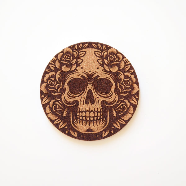 Floral Skull Cork Coasters Set of 4