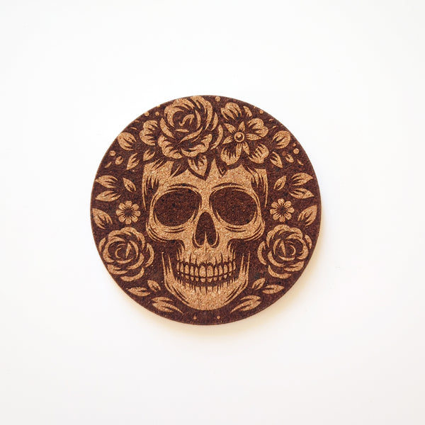 Floral Skull Cork Coasters Set of 4