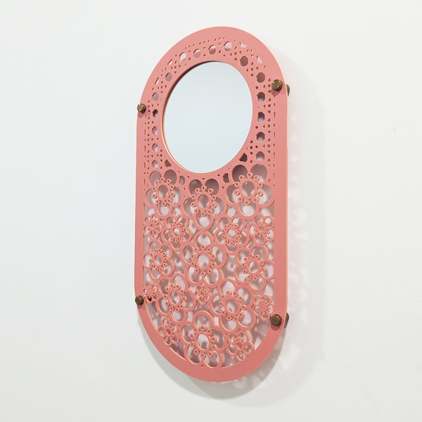Flowers Oval Wall Hanging Jewelry Holder with Mirror