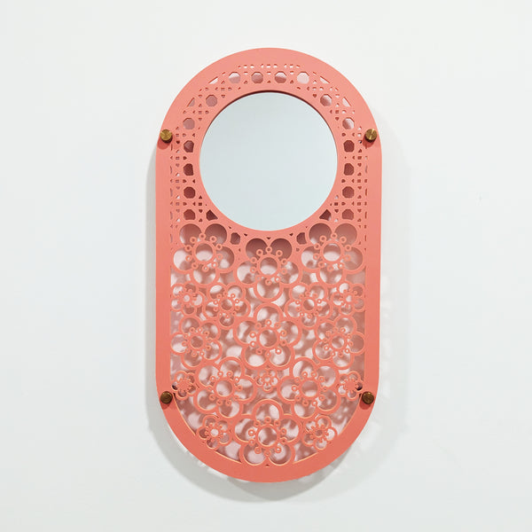 Flowers Oval Wall Hanging Jewelry Holder with Mirror