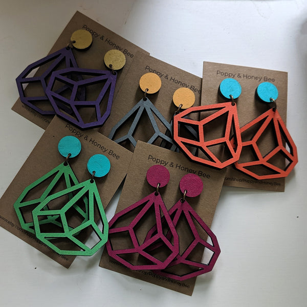 Geometric Diamond Dangle Stud Earrings - Medium