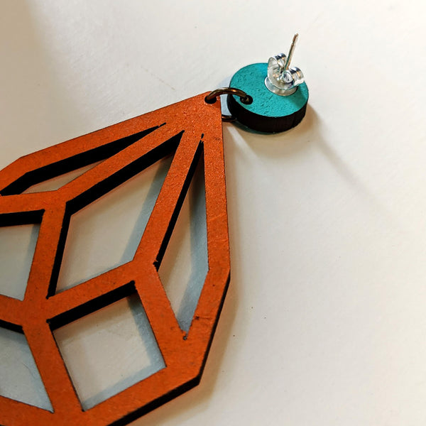 Geometric Diamond Dangle Stud Earrings - Medium