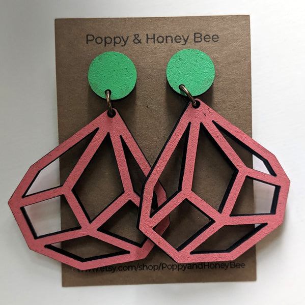 Geometric Diamond Dangle Stud Earrings - Medium