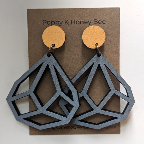 Geometric Diamond Dangle Stud Earrings - Medium