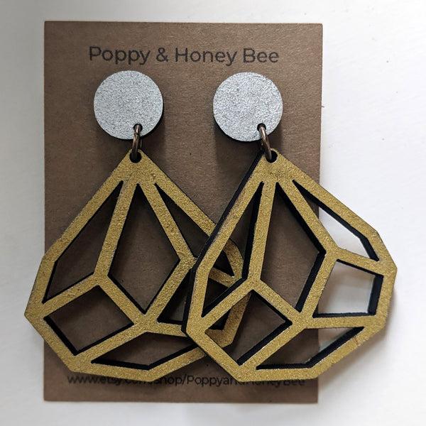 Geometric Diamond Dangle Stud Earrings - Medium
