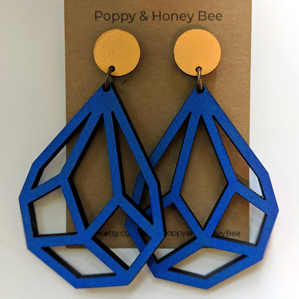Geometric Diamond Dangle Stud Earrings - Large