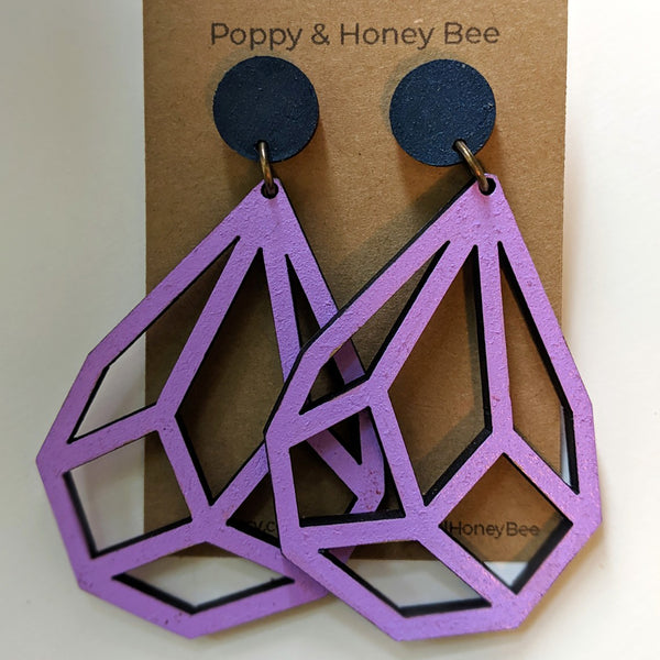 Geometric Diamond Dangle Stud Earrings - Large