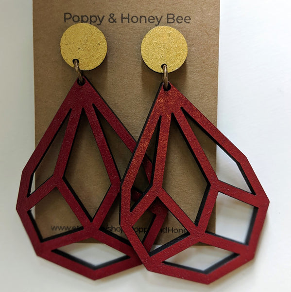 Geometric Diamond Dangle Stud Earrings - Large