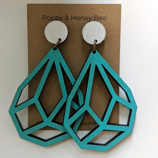 Geometric Diamond Dangle Stud Earrings - Large