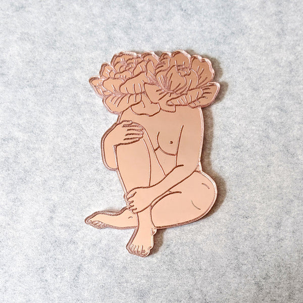 Flower Nude Woman Bronze Mirror Acrylic Night Light