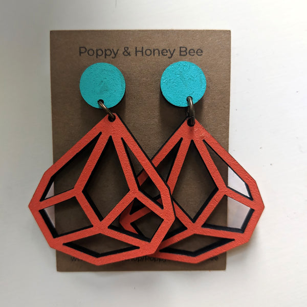 Geometric Diamond Dangle Stud Earrings - Medium