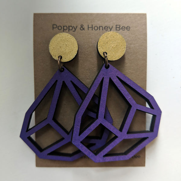Geometric Diamond Dangle Stud Earrings - Medium