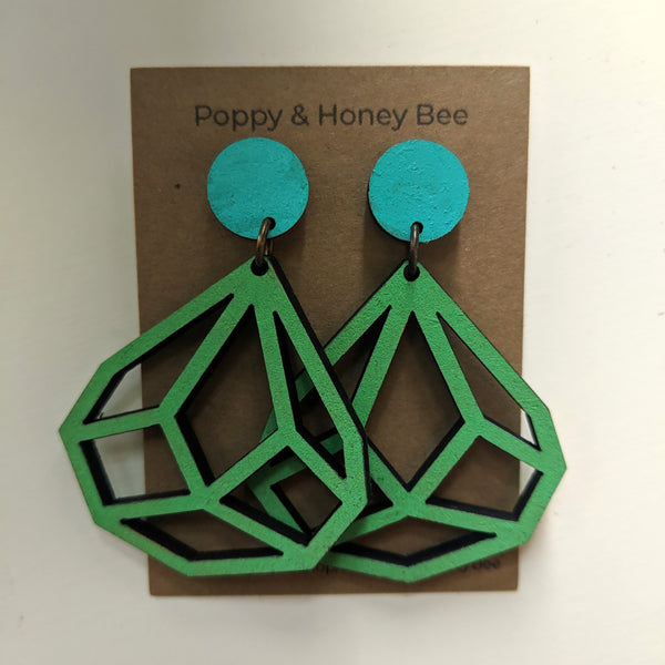 Geometric Diamond Dangle Stud Earrings - Medium