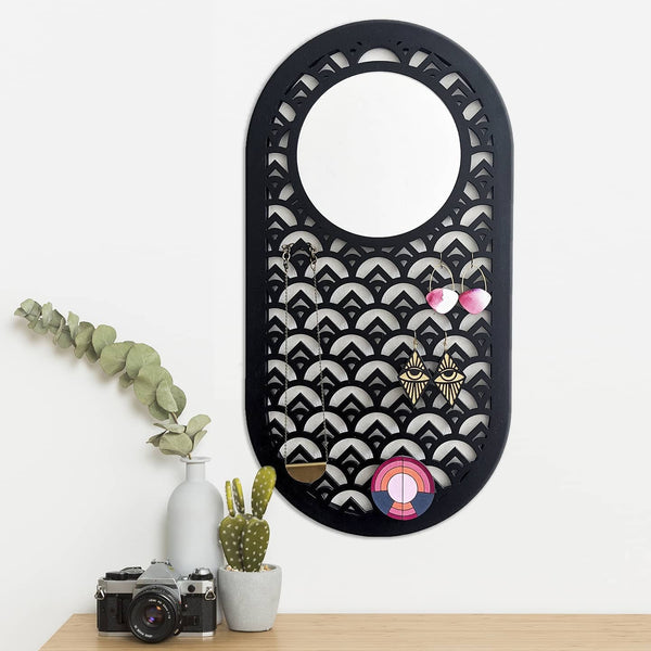 Art Deco Wall Hanging Jewelry Holder with Mirror