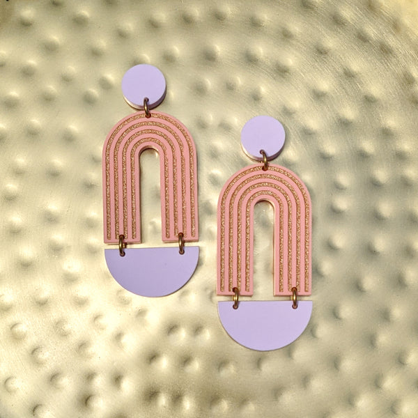 Art Deco Arch Matte Pink and Purple Acrylic Earrings