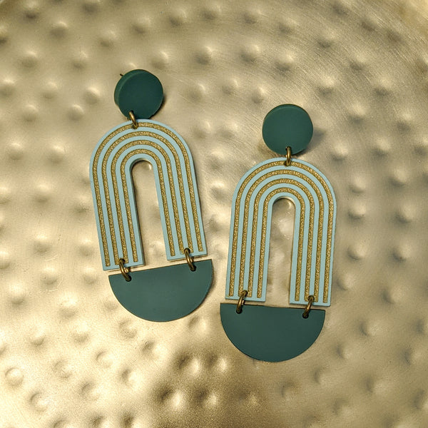 Art Deco Arch Matte Green Acrylic Earrings