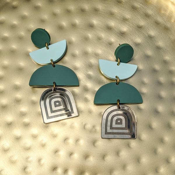 Matte Greens Semicircles Earrings