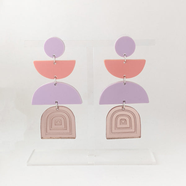 Matte Pink and Purple Semicircles Earrings