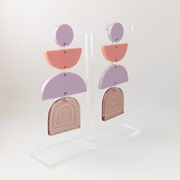 Matte Pink and Purple Semicircles Earrings