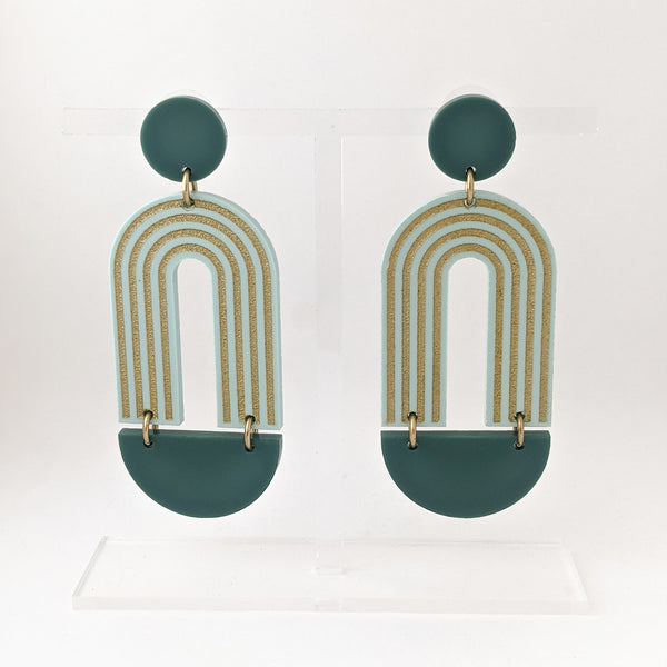 Art Deco Arch Matte Green Acrylic Earrings