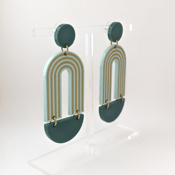 Art Deco Arch Matte Green Acrylic Earrings
