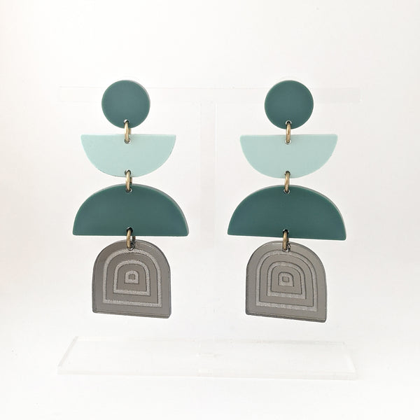 Matte Greens Semicircles Earrings