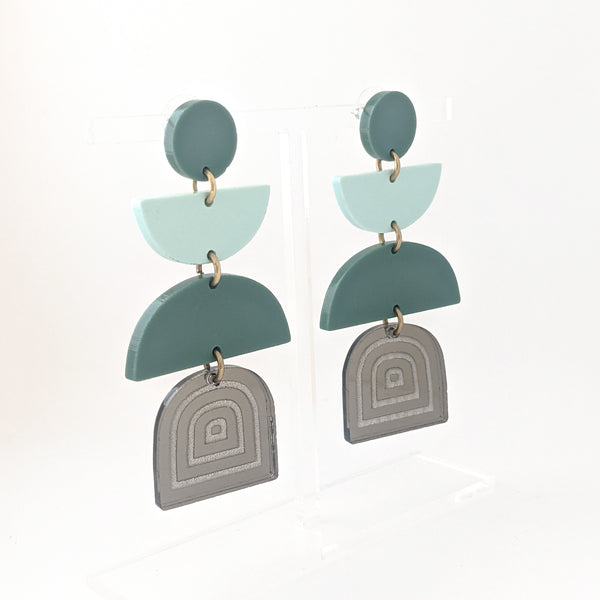 Matte Greens Semicircles Earrings