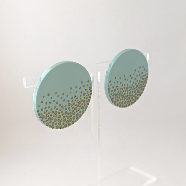 Matte Mint Green and Gold Confetti Acrylic Circle Earrings
