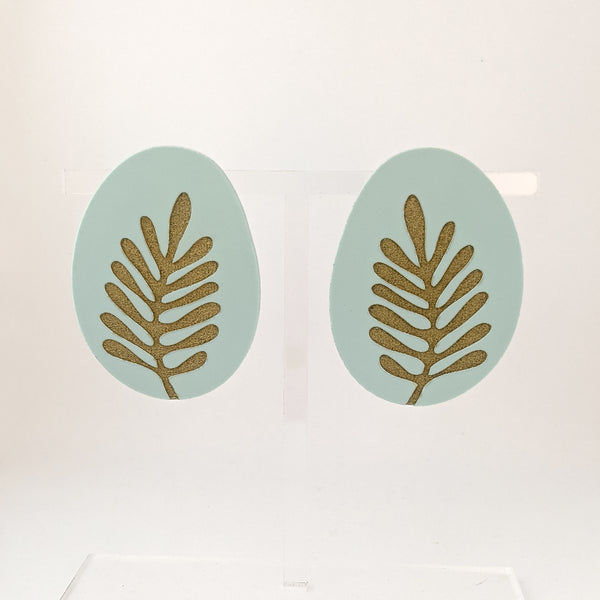 Matte Mint Green and Gold Organic Fern Earrings