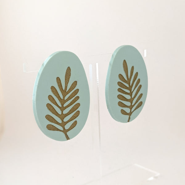 Matte Mint Green and Gold Organic Fern Earrings