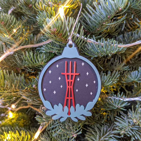 Sutro Tower Starry Night Laser Cut Ball Ornament
