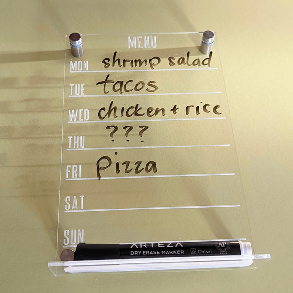 Menu Clear Acrylic Dry Erase Board - Personalizable
