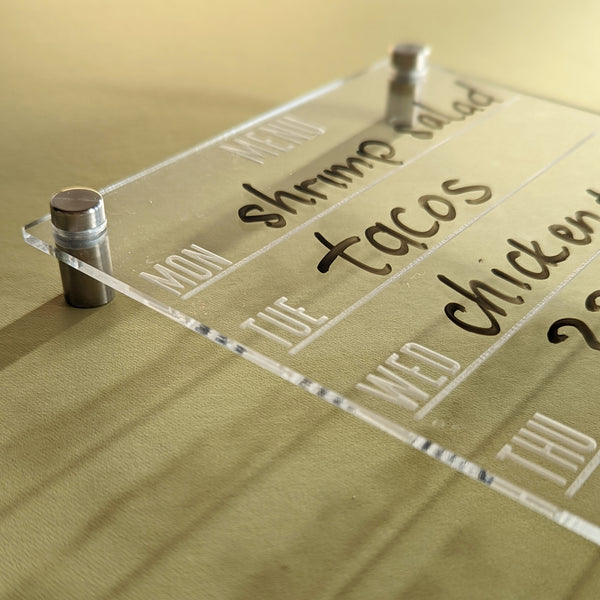 Menu Clear Acrylic Dry Erase Board - Personalizable