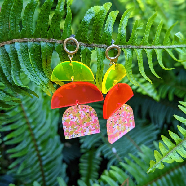 Neon Confetti Semi Circles and Arch Earrings