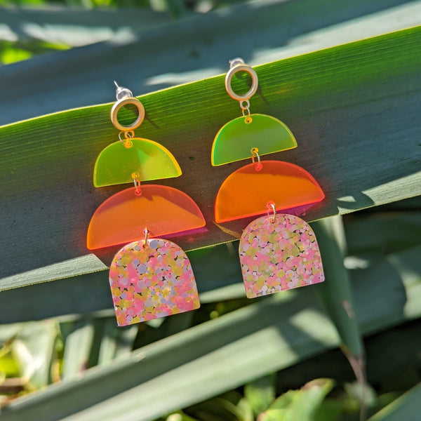 Neon Confetti Semi Circles and Arch Earrings