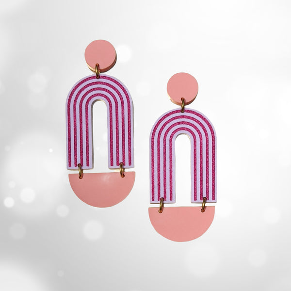 Art Deco Arch Matte Pink and Purple Acrylic Earrings